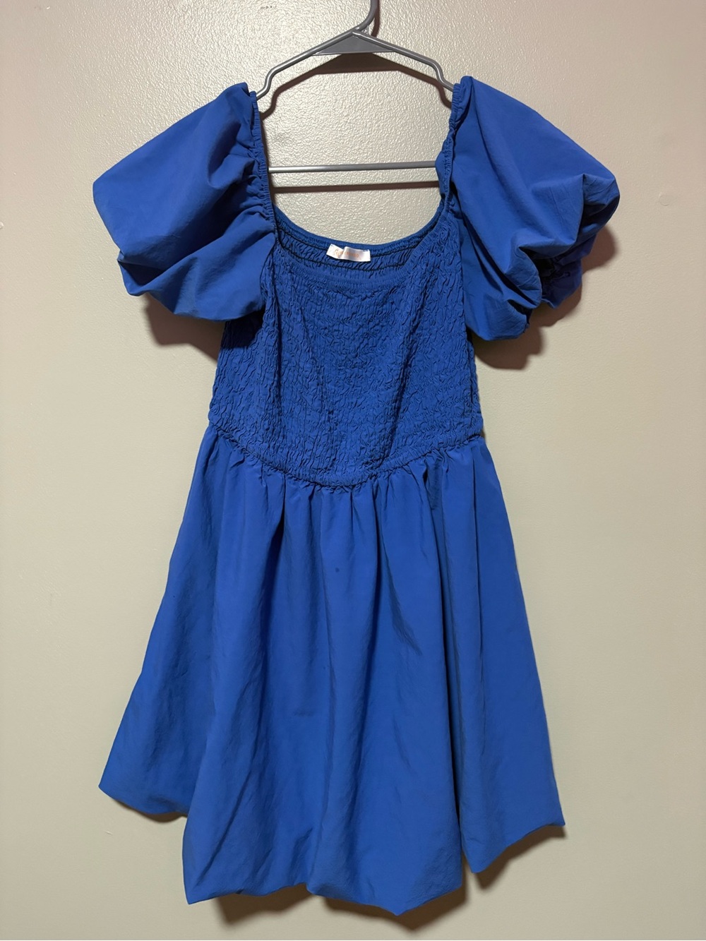 Kirundo Royal Blue Puff Sleeve Smocked Mini Dress Size Large